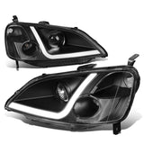 01-03 Honda Civic LED DRL Projector Headlights Black Housing