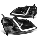 01-03 Honda Civic LED DRL Projector Headlights Black Housing
