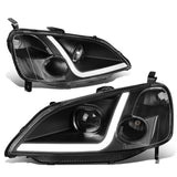 01-03 Honda Civic LED DRL Projector Headlights Black Housing