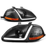 96-98 Honda Civic LED DRL Projector Headlights Black Housing