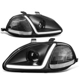 96-98 Honda Civic LED DRL Projector Headlights Black Housing