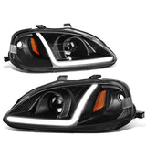 99-00 Honda Civic LED DRL Projector Headlights Black Housing