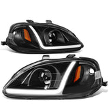 99-00 Honda Civic LED DRL Projector Headlights Black Housing