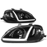 99-00 Honda Civic LED DRL Projector Headlights Black Housing