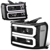 2007-2014 GMC Sierra Dual U-Bar LED DRL Headlights Black Housing