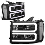2007-2014 GMC Sierra Dual U-Bar LED DRL Headlights Black Housing