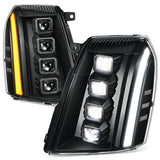 07-14 Cadillac Escalade Quad Projector LED Switchback Headlights Black