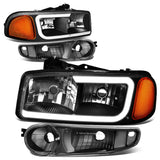00-07 GMC Yukon Sierra LED DRL Headlights - Black Housing Amber Corner