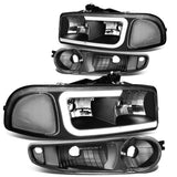 00-07 GMC Yukon Sierra LED DRL Headlights Black Housing Clear Corner