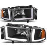 94-02 Dodge Ram LED DRL Headlights - Black Housing Amber Corner