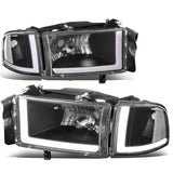 94-02 Dodge Ram LED DRL Headlights Black Housing Clear Corner