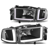 94-02 Dodge Ram LED DRL Headlights Black Housing Clear Corner