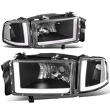 94-02 Dodge Ram LED DRL Headlights Black Housing Clear Corner