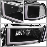 94-02 Dodge Ram LED DRL Headlights Black Housing Clear Corner