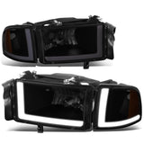 94-02 Dodge Ram LED DRL Headlights Black Housing Smoke Lens