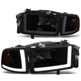 94-02 Dodge Ram LED DRL Headlights Black Housing Smoke Lens