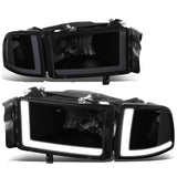 94-02 Dodge Ram LED DRL Headlights - Black Housing Smoke Lens