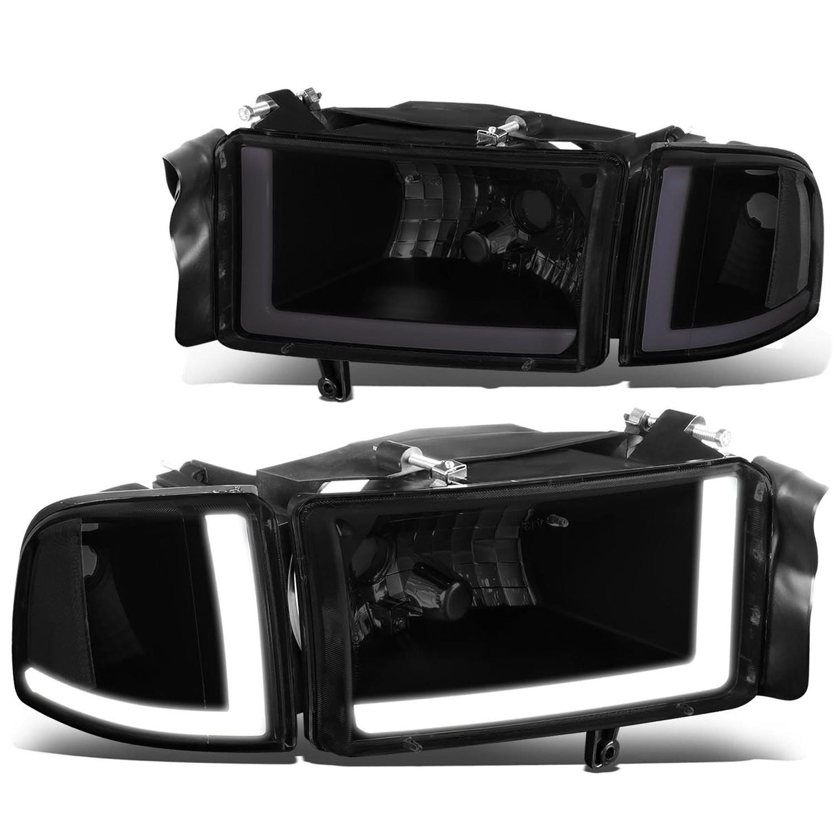 94-02 Dodge Ram LED DRL Headlights - Black Housing Smoke Lens