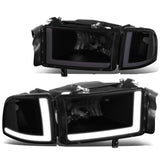 94-02 Dodge Ram LED DRL Headlights - Black Housing Smoke Lens