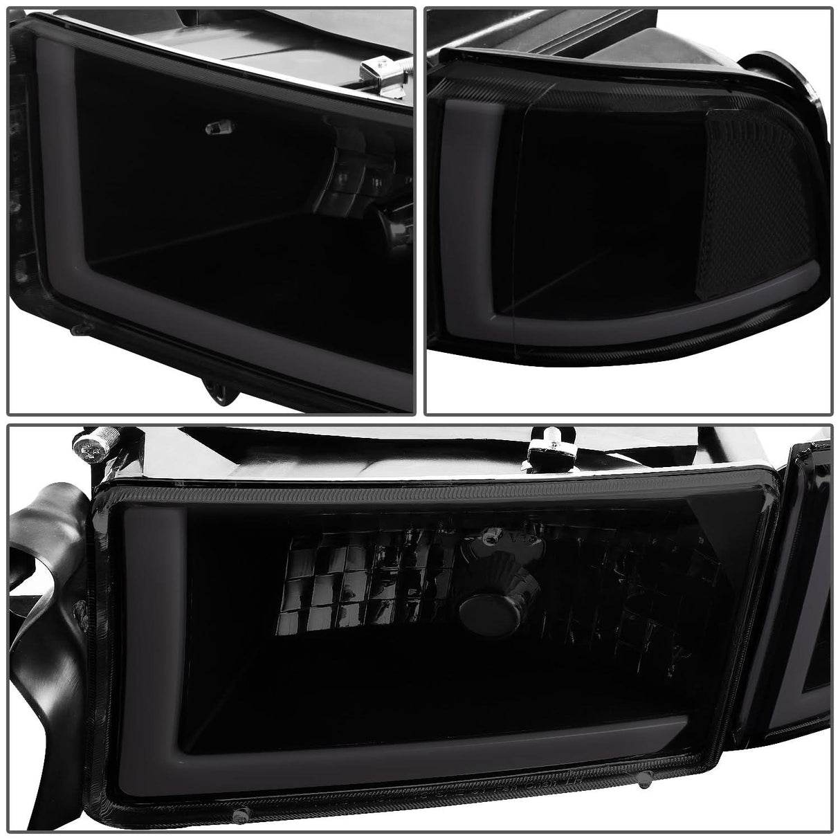94-02 Dodge Ram LED DRL Headlights - Black Housing Smoke Lens