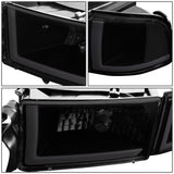 94-02 Dodge Ram LED DRL Headlights - Black Housing Smoke Lens