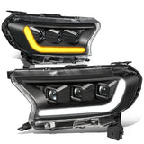 2019-2023 Ford Ranger LED DRL Headlights - Black Housing Clear Corner