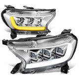 2019-2023 Ford Ranger LED DRL Chrome Headlights with Clear Corners
