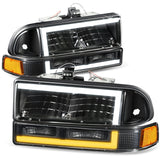 98-04 Chevrolet Blazer S10 LED Switchback L-Pattern Headlights Black