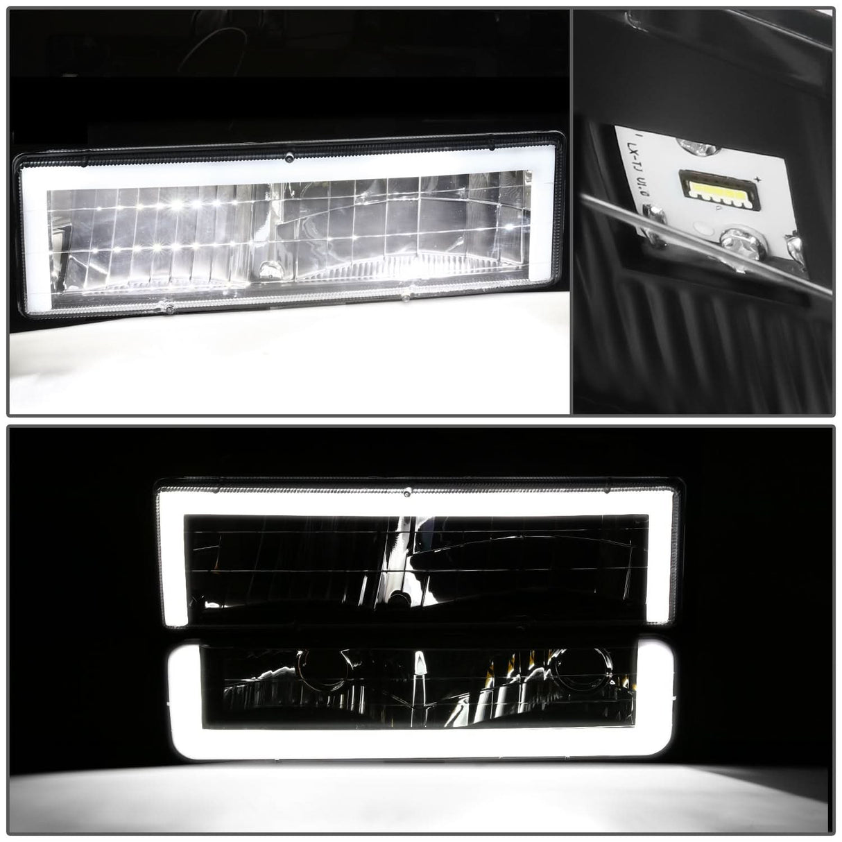 Clear Lens Amber Reflector Black Housing LED Bar Headlights 8PCS