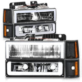 Clear Lens Amber Reflector Black Housing LED Bar Headlights 8PCS