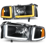 Clear Lens Amber Reflector Black Housing LED Bar Headlights 4-Piece