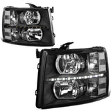 07-14 Chevrolet Silverado LED Reflector Headlights Black Housing