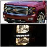 14-15 Chevy Silverado LED DRL Headlights Black Housing Amber Corner