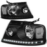 04-08 Ford F-150 / 06-08 Lincoln Mark LT LED DRL Headlights - Black