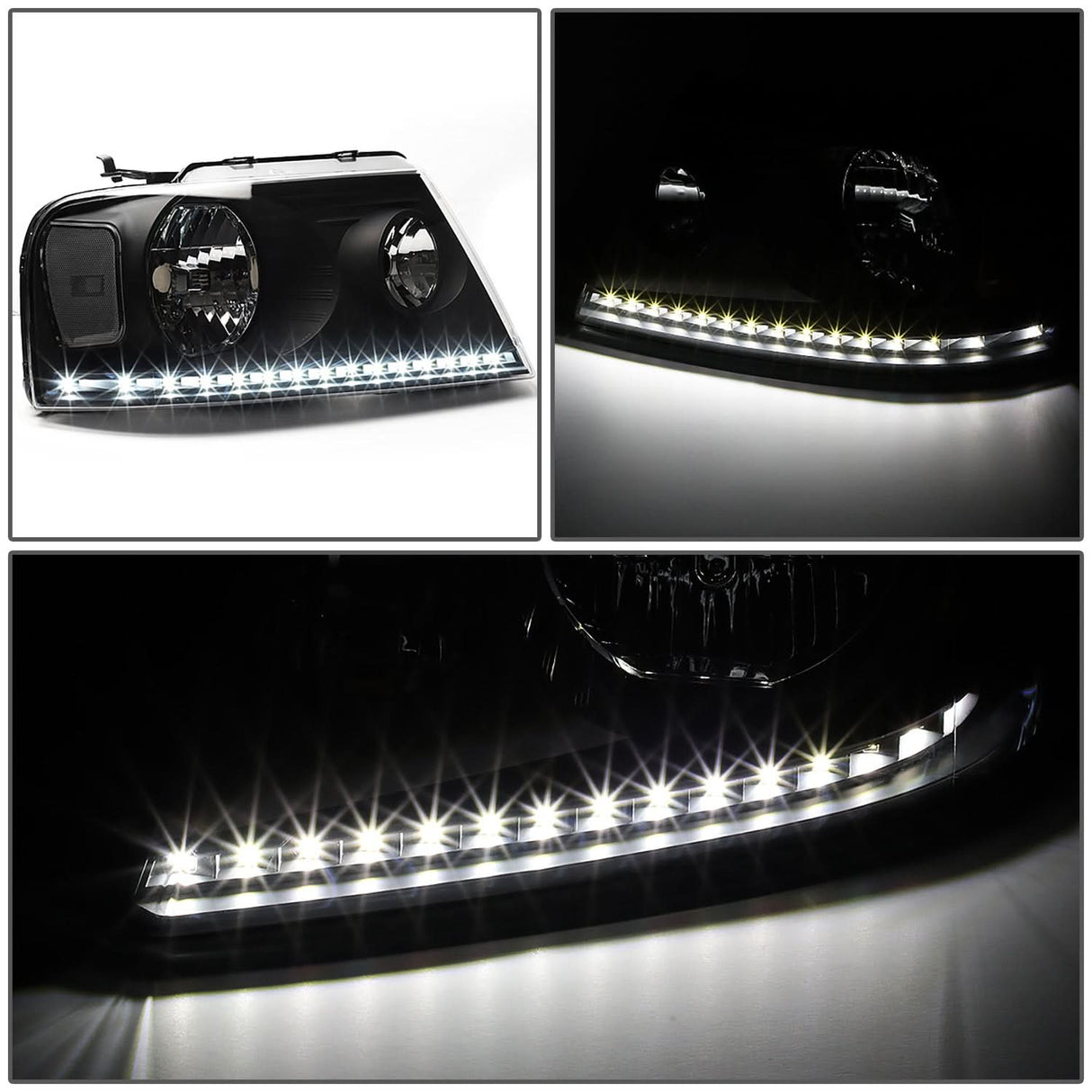 04-08 Ford F-150 / 06-08 Lincoln Mark LT LED DRL Headlights - Black
