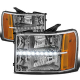 2007-2014 GMC Sierra LED DRL Headlights Chrome Housing Amber Corner