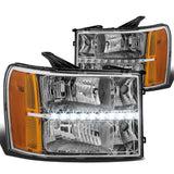 2007-2014 GMC Sierra LED DRL Headlights Chrome Housing Amber Corner