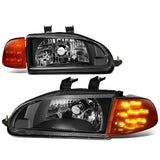 92-95 Honda Civic LED DRL Headlights - Black Housing / Amber Corner
