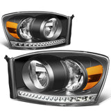 06-09 Dodge Ram LED DRL Headlights - Black Housing Amber Corner