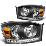 06-09 Dodge Ram LED DRL Headlights - Black Housing Amber Corner