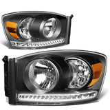 06-09 Dodge Ram LED DRL Headlights - Black Housing Amber Corner