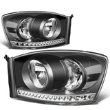 06-09 Dodge Ram LED DRL Headlights Black Housing Clear Corner
