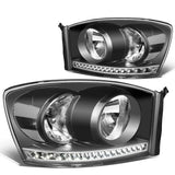 06-09 Dodge Ram LED DRL Headlights Black Housing Clear Corner