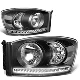 06-09 Dodge Ram LED DRL Headlights Black Housing Clear Corner