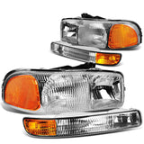 99-07 GMC Sierra OEM Style 4PC Chrome Headlights with Amber Corner
