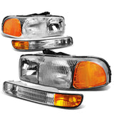 99-07 GMC Sierra OEM Style 4PC Chrome Headlights with Amber Corner