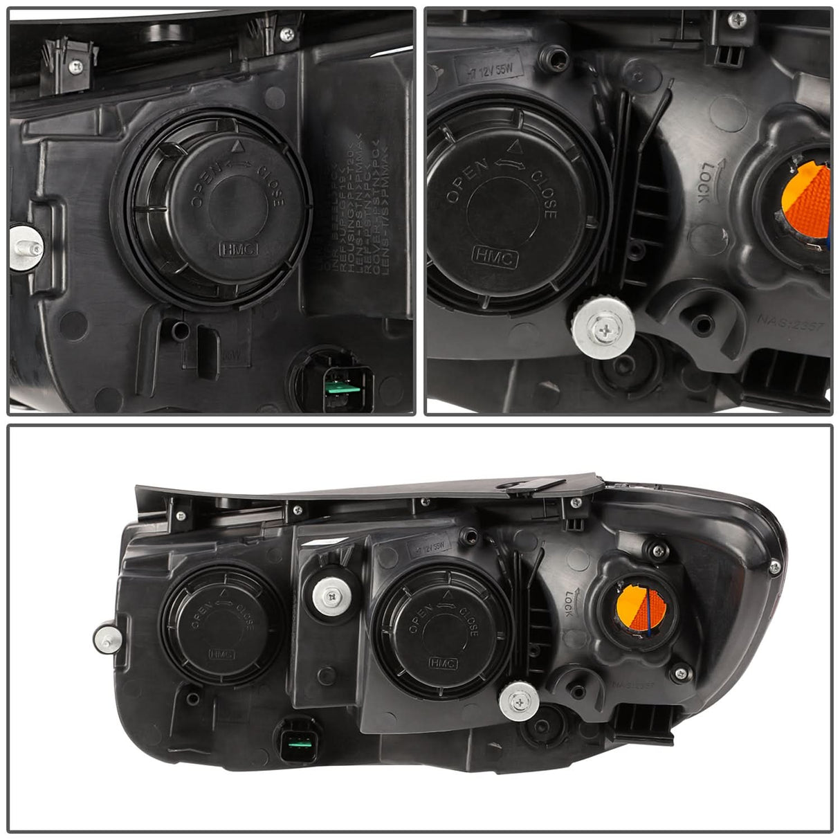 07-09 Hyundai Santa Fe Black Housing Headlights with Amber Corner