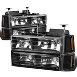 1994-2000 GMC C10 8PC Black Housing Amber Corner Headlights