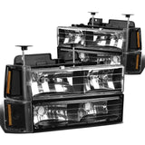 1994-2000 GMC C10 8PC Black Housing Amber Corner Headlights