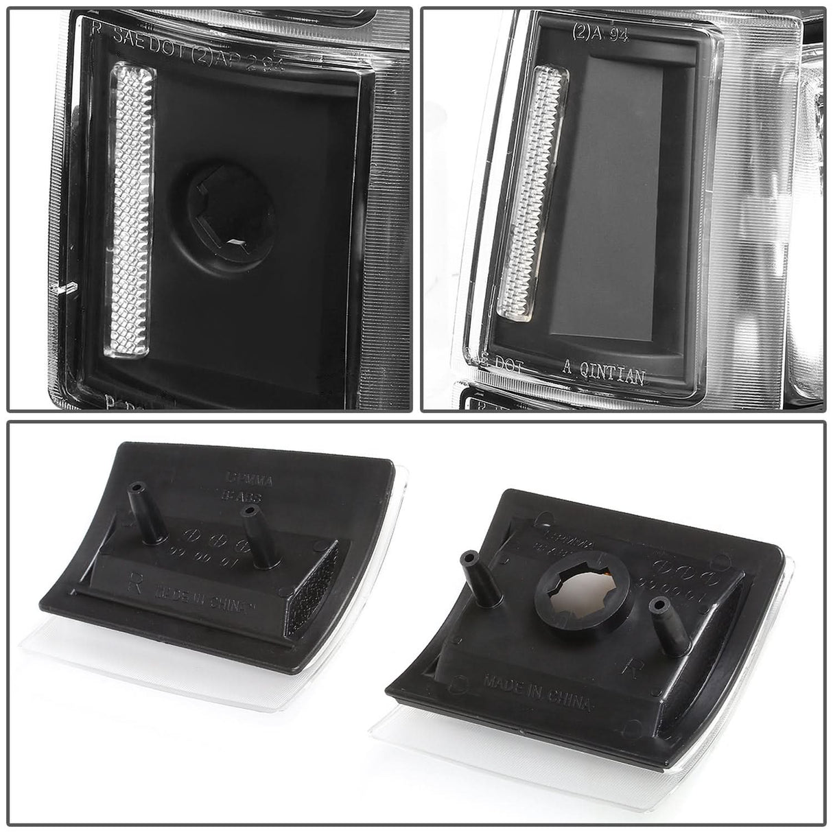 94-00 GMC C10 8PC Headlight Set - Black Housing Clear Corner